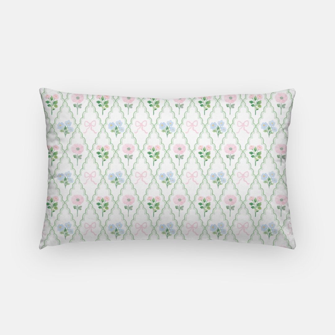 Pink Floral Trellis Lumbar Pillow