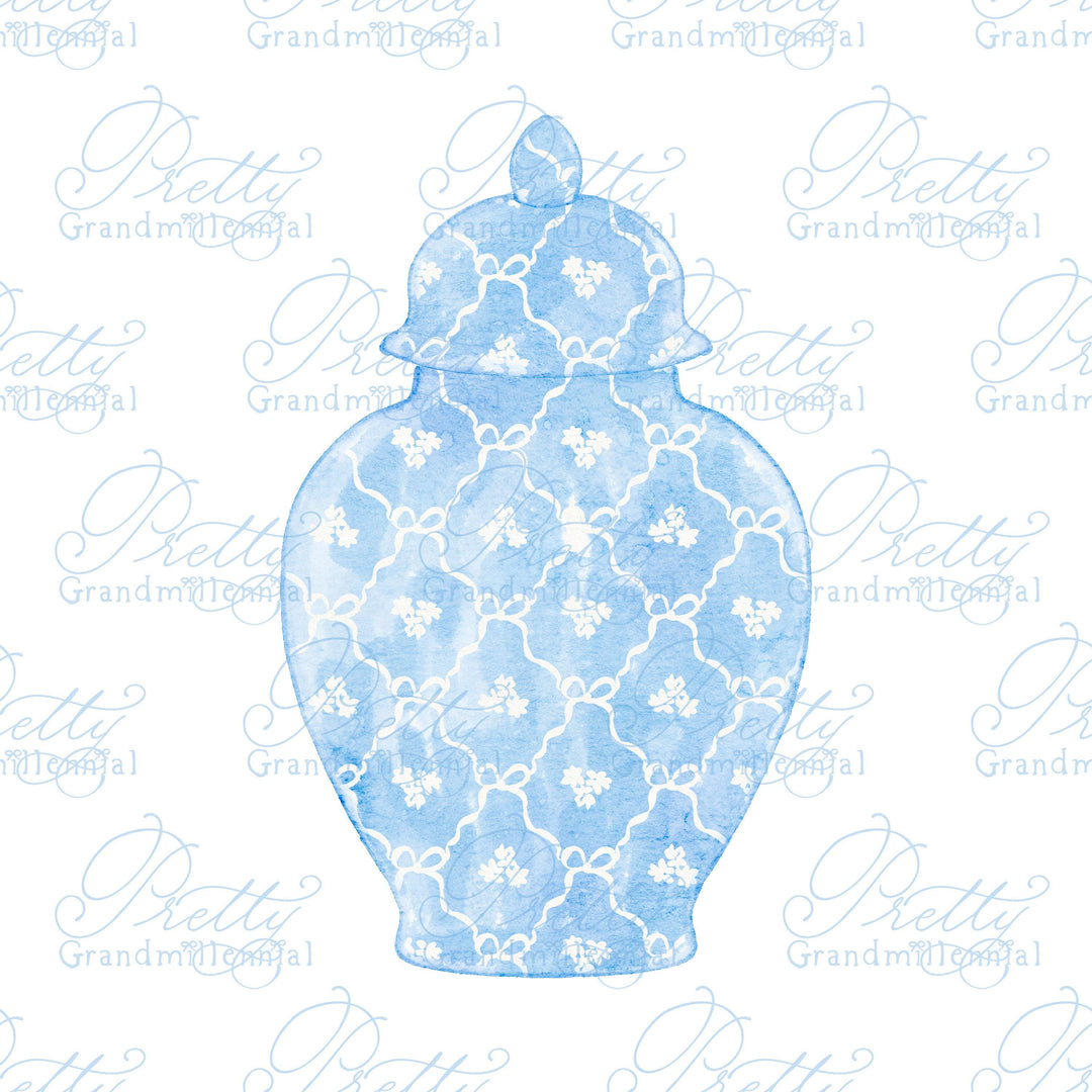 Ginger jar clipart, ginger jar vase, chinoiserie ginger jar, chinoiserie clipart, grandmillennial clipart, bow clipart, ginger jars - PrettyGrandmillennai