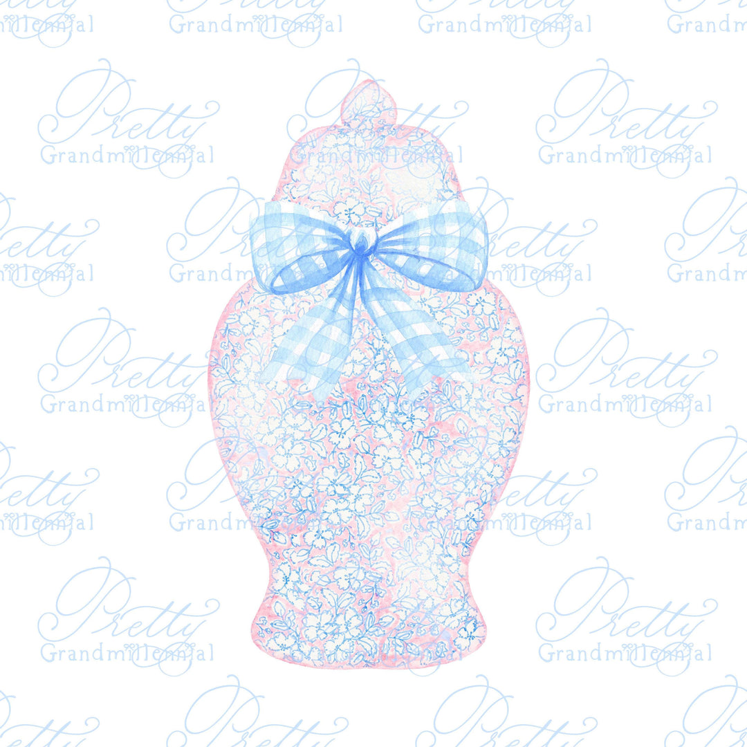 Ginger jar clipart, ginger jar vase, chinoiserie ginger jar, chinoiserie clipart, grandmillennial clipart, bow clipart, ginger jars - PrettyGrandmillennai