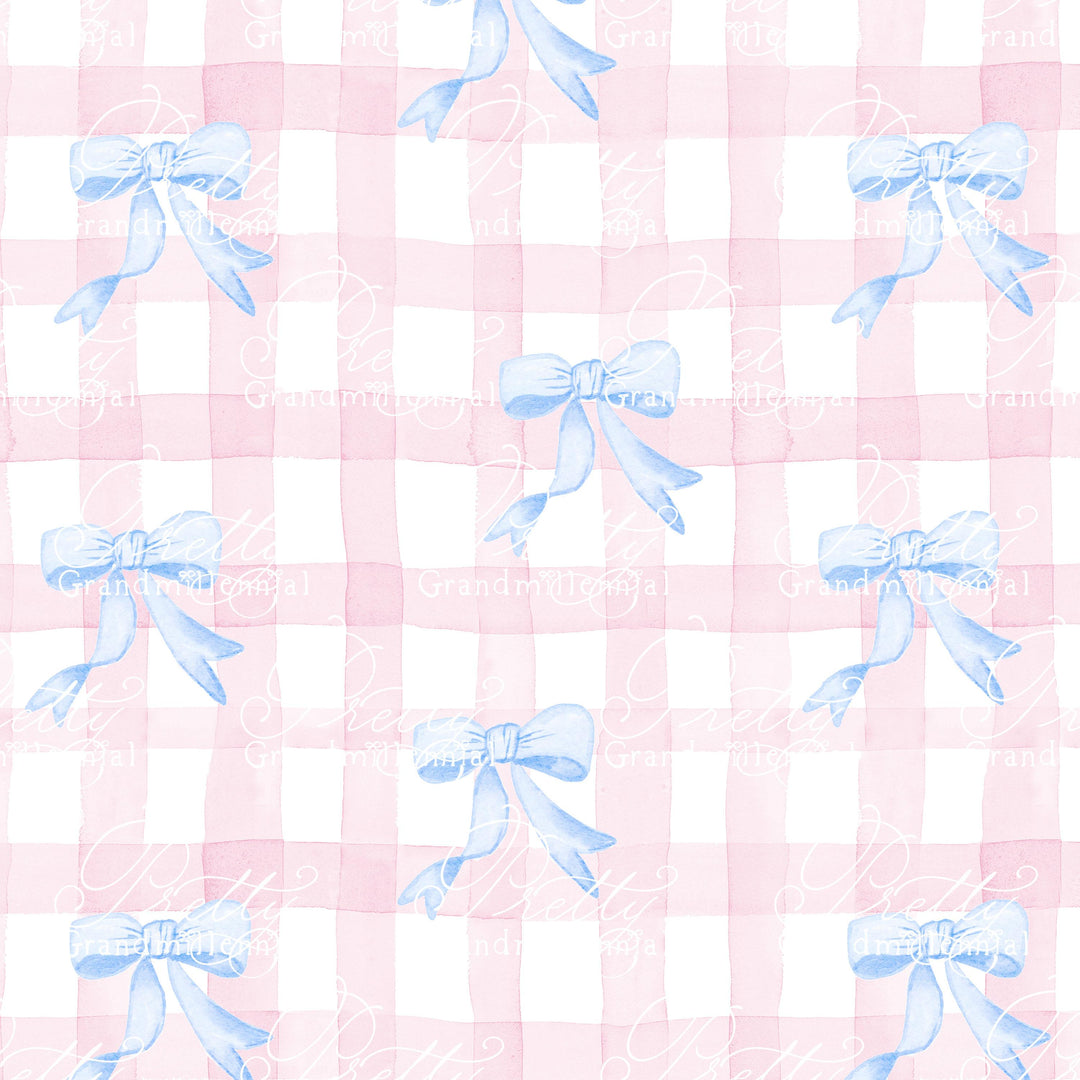 Watercolor gingham bow pattern, gingham bows pattern, gingham seamless pattern, plaid seamless pattern, gingham buffalo pattern seamless - PrettyGrandmillennai