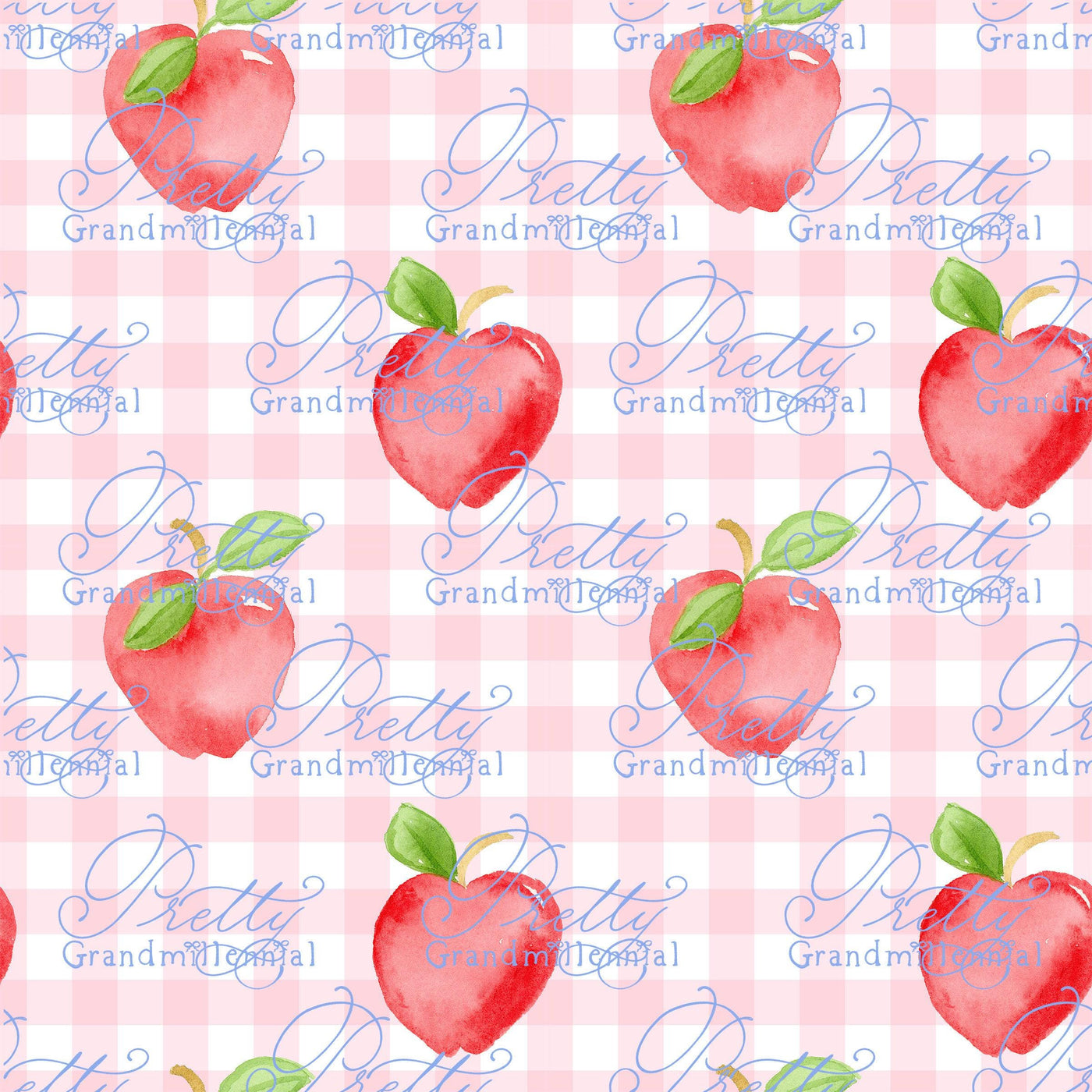 Grandmillennial Back to school pattern, apple print, watercolor school pattern, red apple print, gingham pattern, back to school pattern