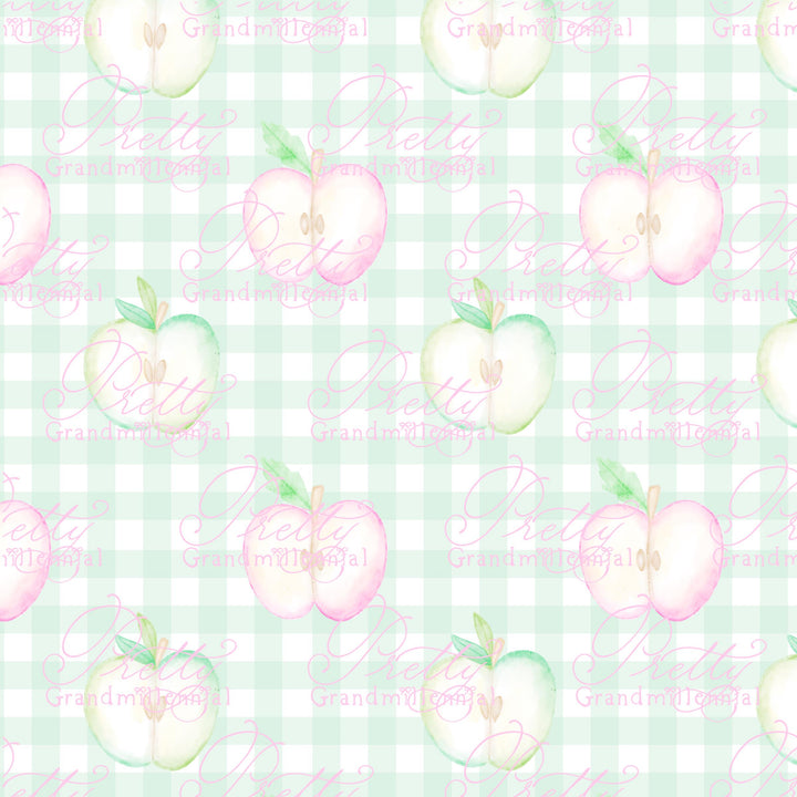 Grandmillennial Back to school pattern, gingham apple print, watercolor school pattern, pink apple print, back to school pattern - PrettyGrandmillennai