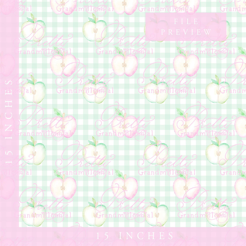 Grandmillennial Back to school pattern, gingham apple print, watercolor school pattern, pink apple print, back to school pattern - PrettyGrandmillennai