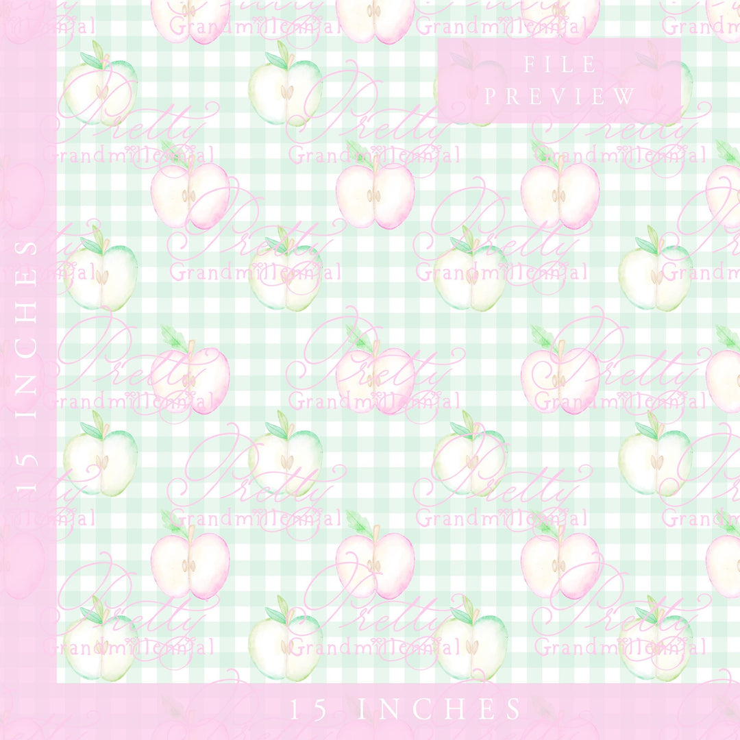 Grandmillennial Back to school pattern, gingham apple print, watercolor school pattern, pink apple print, back to school pattern - PrettyGrandmillennai