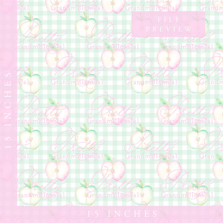 Grandmillennial Back to school pattern, gingham apple print, watercolor school pattern, pink apple print, back to school pattern - PrettyGrandmillennai