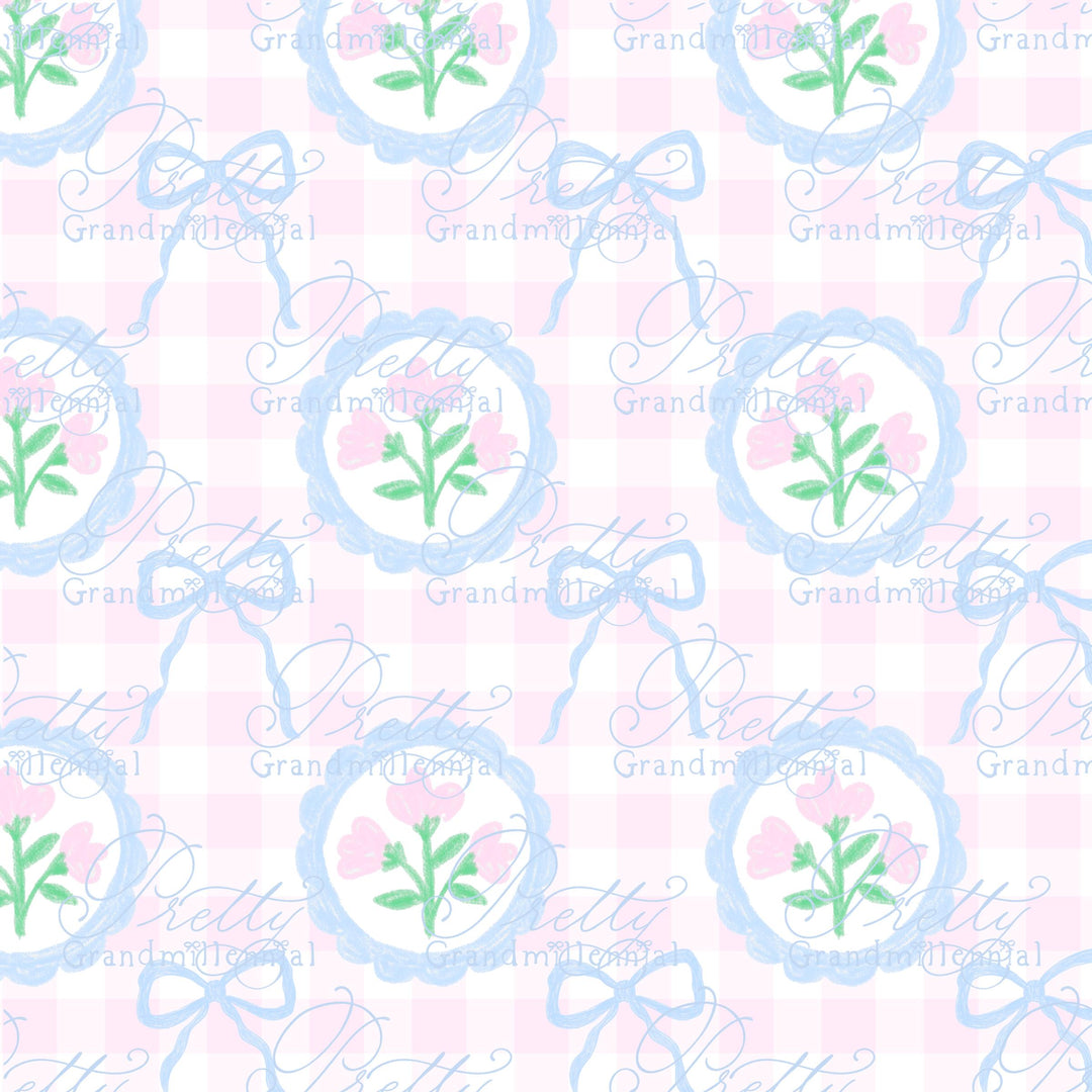 Grandmillennial Bow coquette pattern, seamless pattern, coquette pattern, seamless pattern bows floral, bow ribbon pattern - PrettyGrandmillennai