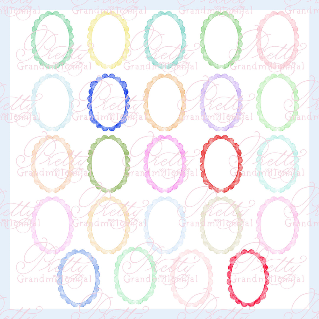 Oval Scallop Frames, Frames clipart, Oval frames scallop, scallop oval frame clipart, grandmillennial clipart, preppy clipart - PrettyGrandmillennai