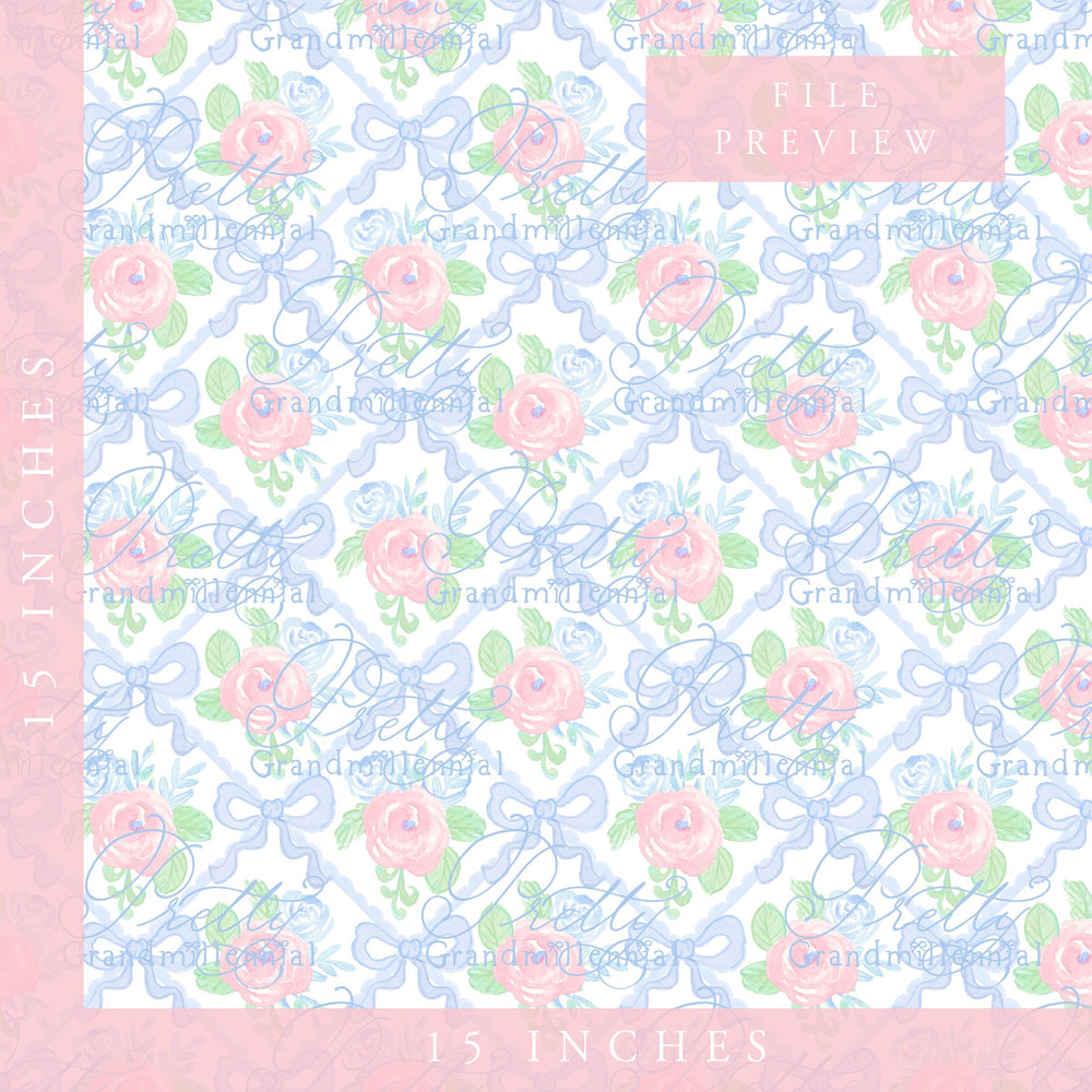 Grandmillennial Spring Bow coquette pattern, seamless pattern, floral coquette pattern, seamless pattern bows floral, bow ribbon pattern - PrettyGrandmillennai
