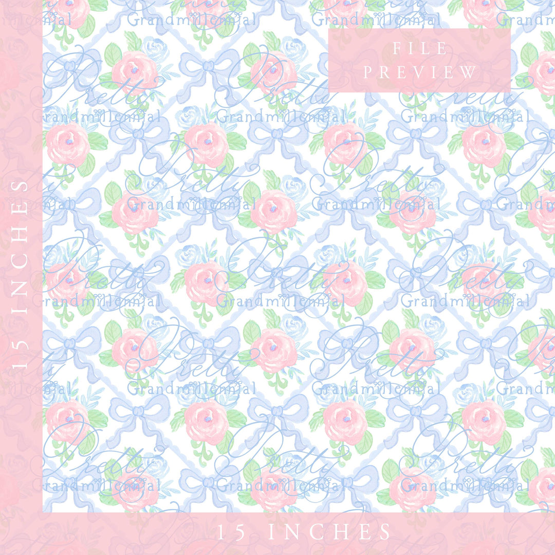 Grandmillennial Spring Bow coquette pattern, seamless pattern, floral coquette pattern, seamless pattern bows floral, bow ribbon pattern - PrettyGrandmillennai