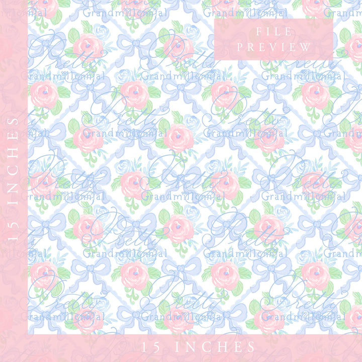 Grandmillennial Spring Bow coquette pattern, seamless pattern, floral coquette pattern, seamless pattern bows floral, bow ribbon pattern - PrettyGrandmillennai