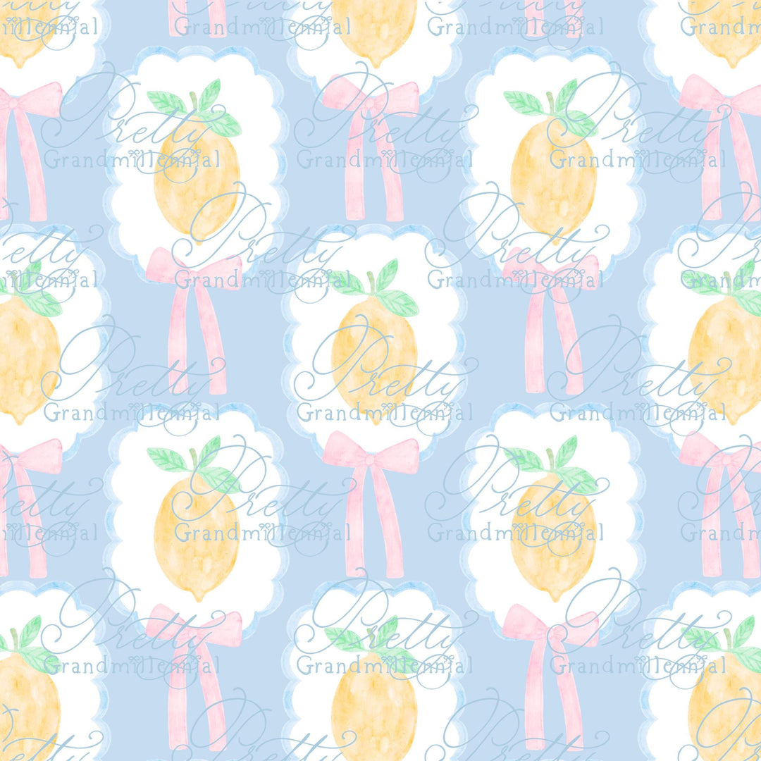 Grandmillennial lemon Summer pattern, seamless lemon summer pattern, summer lemons preppy bows pattern, coquette summer print - PrettyGrandmillennai