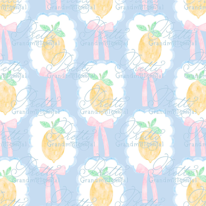 Grandmillennial lemon Summer pattern, seamless lemon summer pattern, summer lemons preppy bows pattern, coquette summer print - PrettyGrandmillennai
