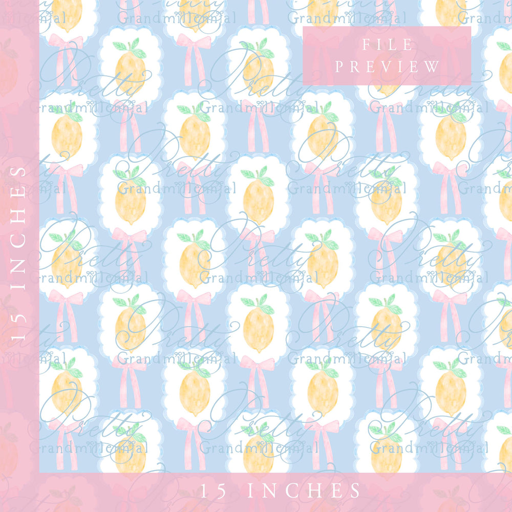 Grandmillennial lemon Summer pattern, seamless lemon summer pattern, summer lemons preppy bows pattern, coquette summer print - PrettyGrandmillennai