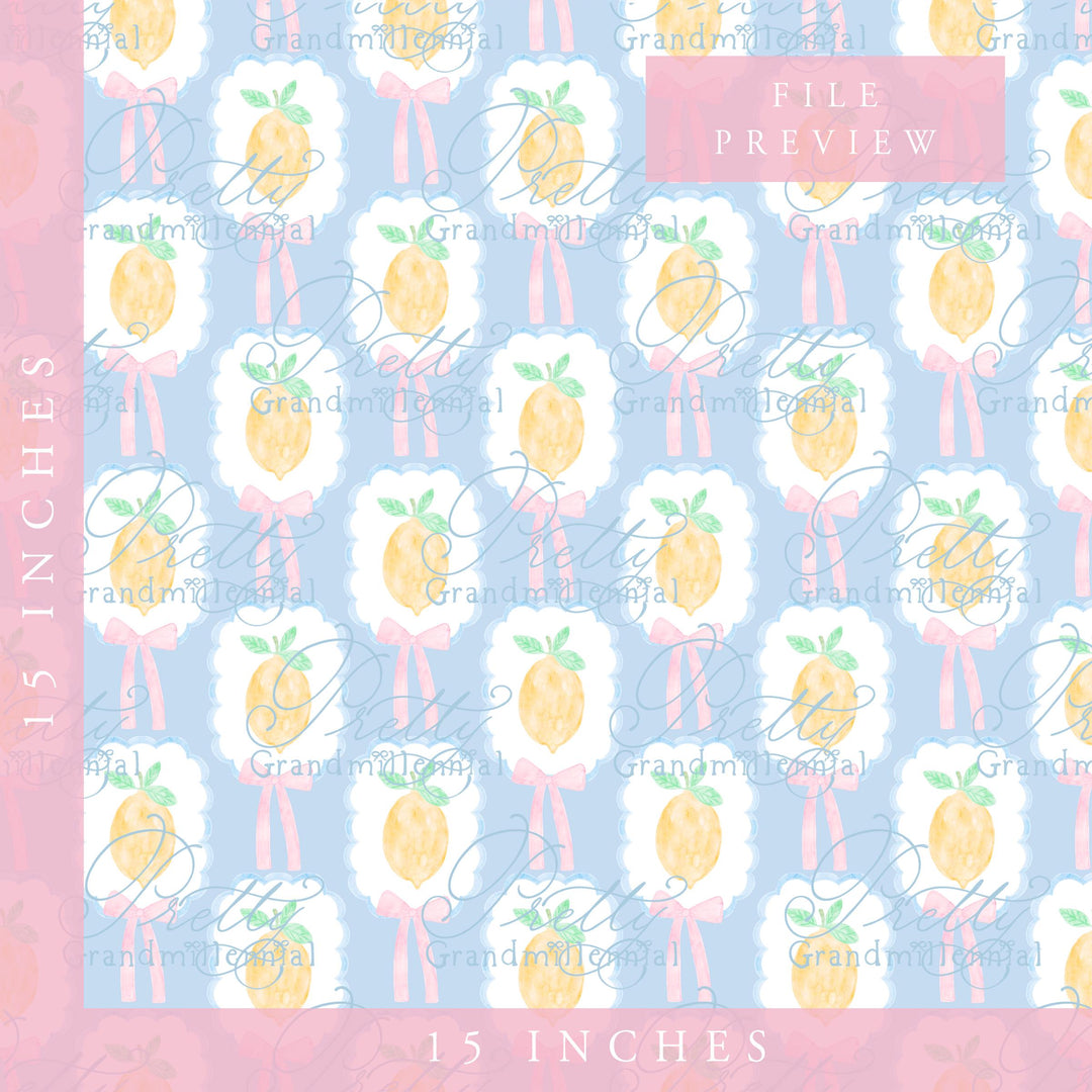 Grandmillennial lemon Summer pattern, seamless lemon summer pattern, summer lemons preppy bows pattern, coquette summer print - PrettyGrandmillennai