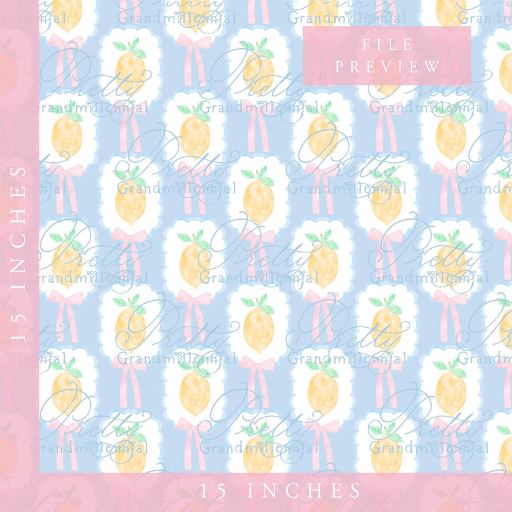 Grandmillennial lemon Summer pattern, seamless lemon summer pattern, summer lemons preppy bows pattern, coquette summer print - PrettyGrandmillennai