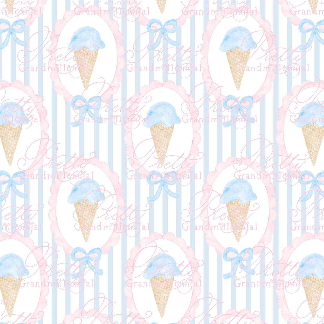 Grandmillennial ice cream cone Summer pattern, seamless summer pattern, summer ice cream cone preppy bows pattern, coquette summer print - PrettyGrandmillennai