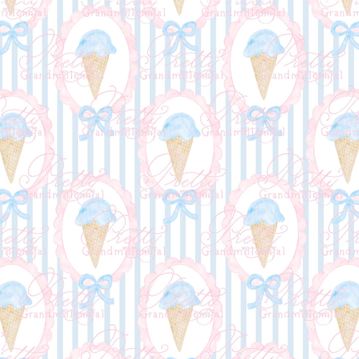 Grandmillennial ice cream cone Summer pattern, seamless summer pattern, summer ice cream cone preppy bows pattern, coquette summer print - PrettyGrandmillennai