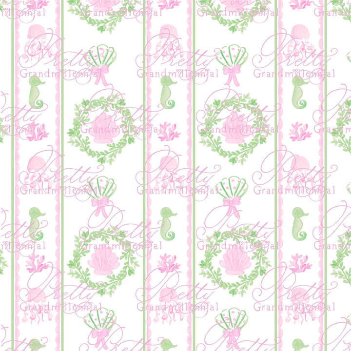 Grandmillennial seahorse sea pattern, summer sea seamless pattern, seashell pattern, preppy sea pattern, seamless pattern - PrettyGrandmillennai