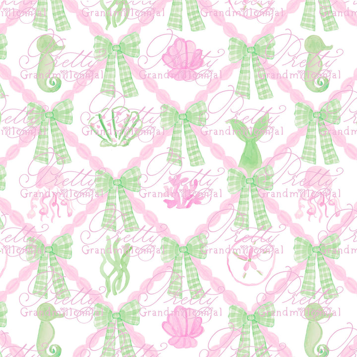 Grandmillennial seashells Summer pattern, summer sea seamless pattern, seashell pattern, preppy sea horse pattern, seamless pattern - PrettyGrandmillennai
