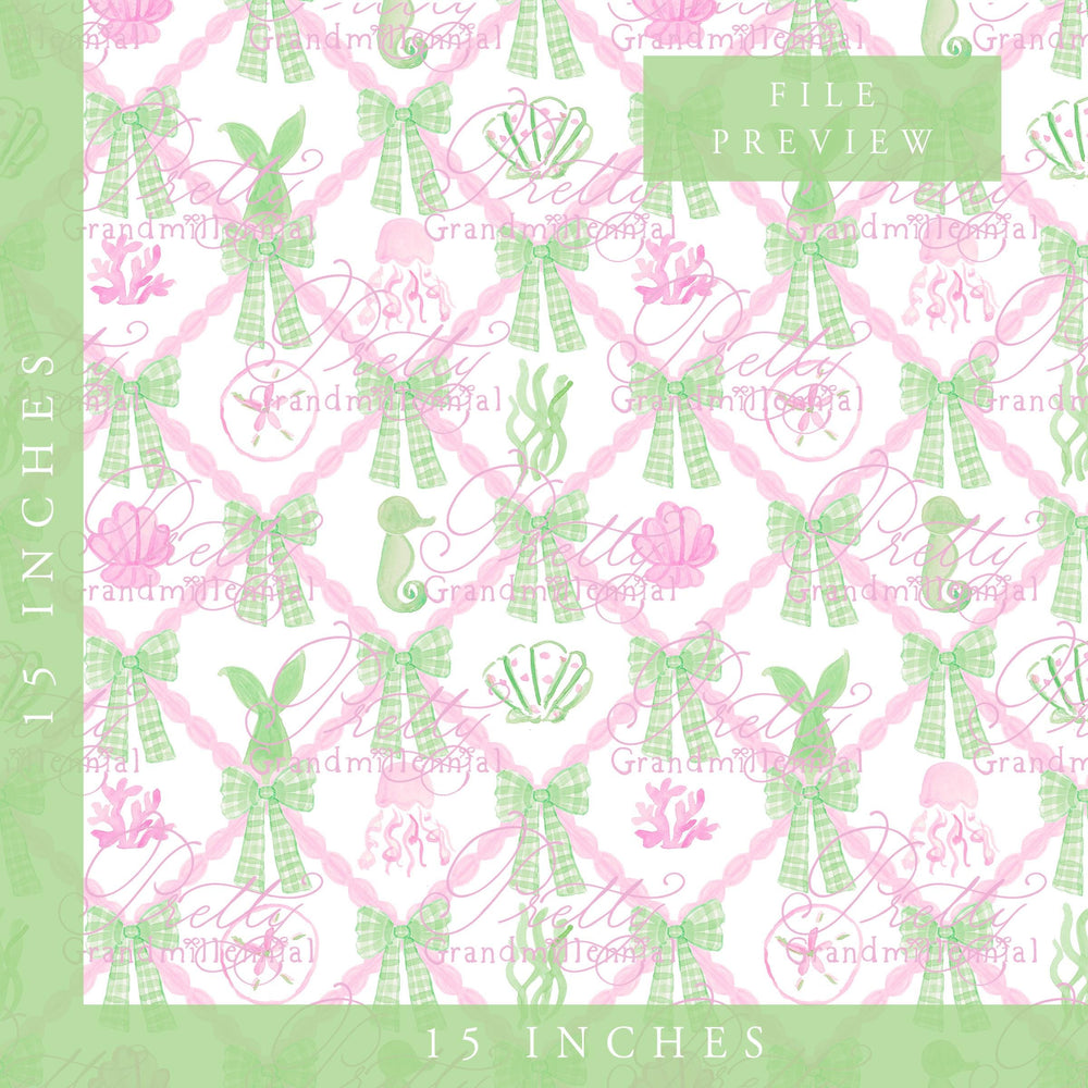 Grandmillennial seashells Summer pattern, summer sea seamless pattern, seashell pattern, preppy sea horse pattern, seamless pattern - PrettyGrandmillennai