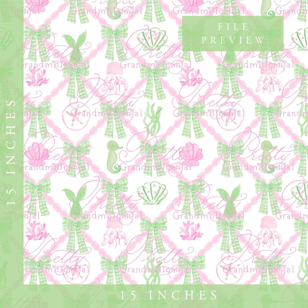 Grandmillennial seashells Summer pattern, summer sea seamless pattern, seashell pattern, preppy sea horse pattern, seamless pattern - PrettyGrandmillennai
