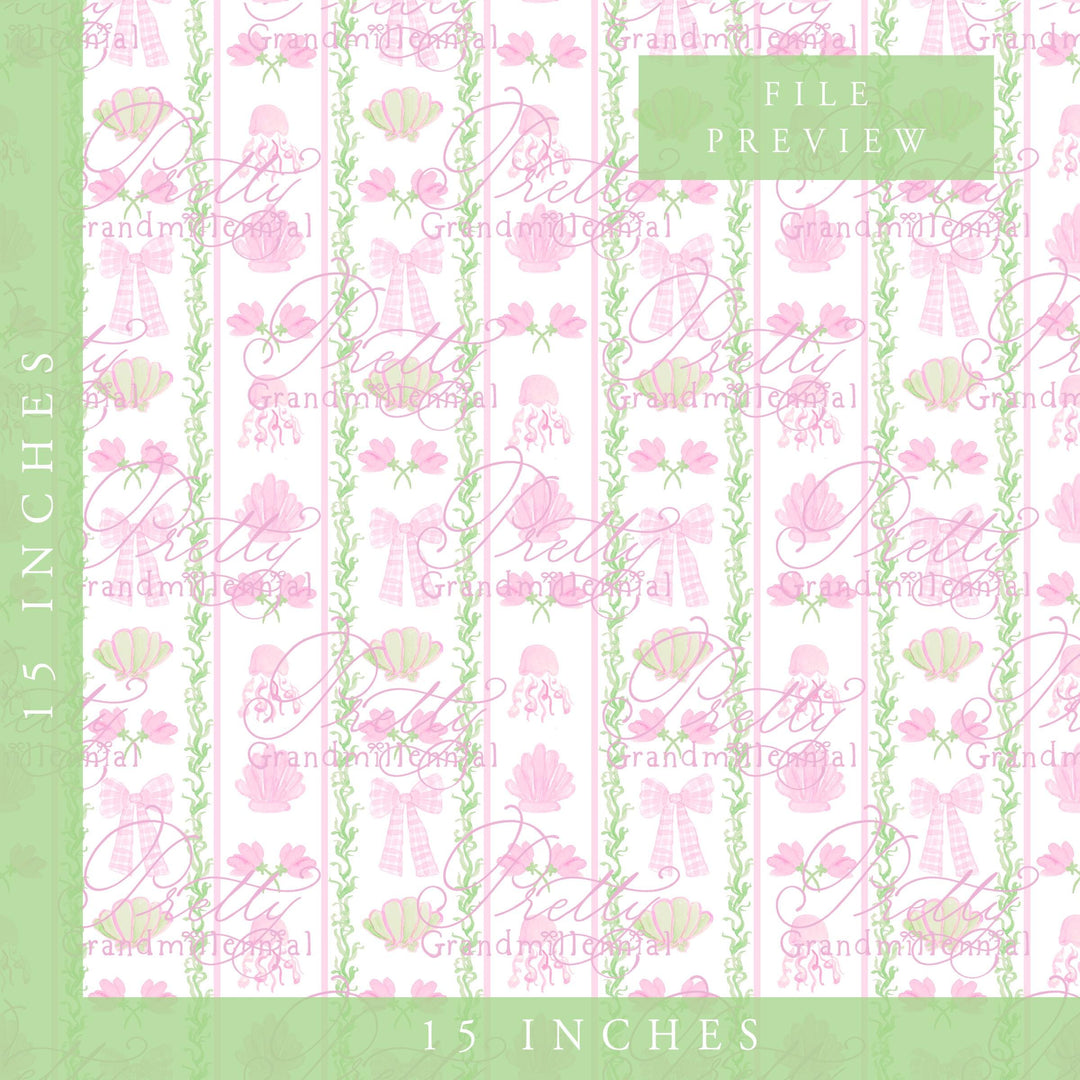 Grandmillennial seahorse sea pattern, summer sea seamless pattern, seashell pattern, preppy sea pattern, seamless pattern - PrettyGrandmillennai