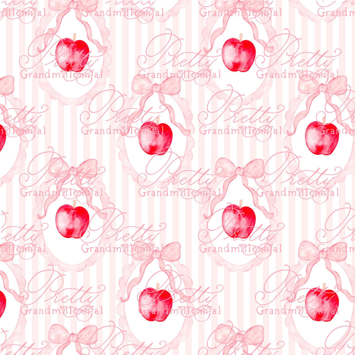 Grandmillennial Back to school pattern, gingham bows apple print, watercolor school pattern, red apple print, back to school pattern - PrettyGrandmillennai