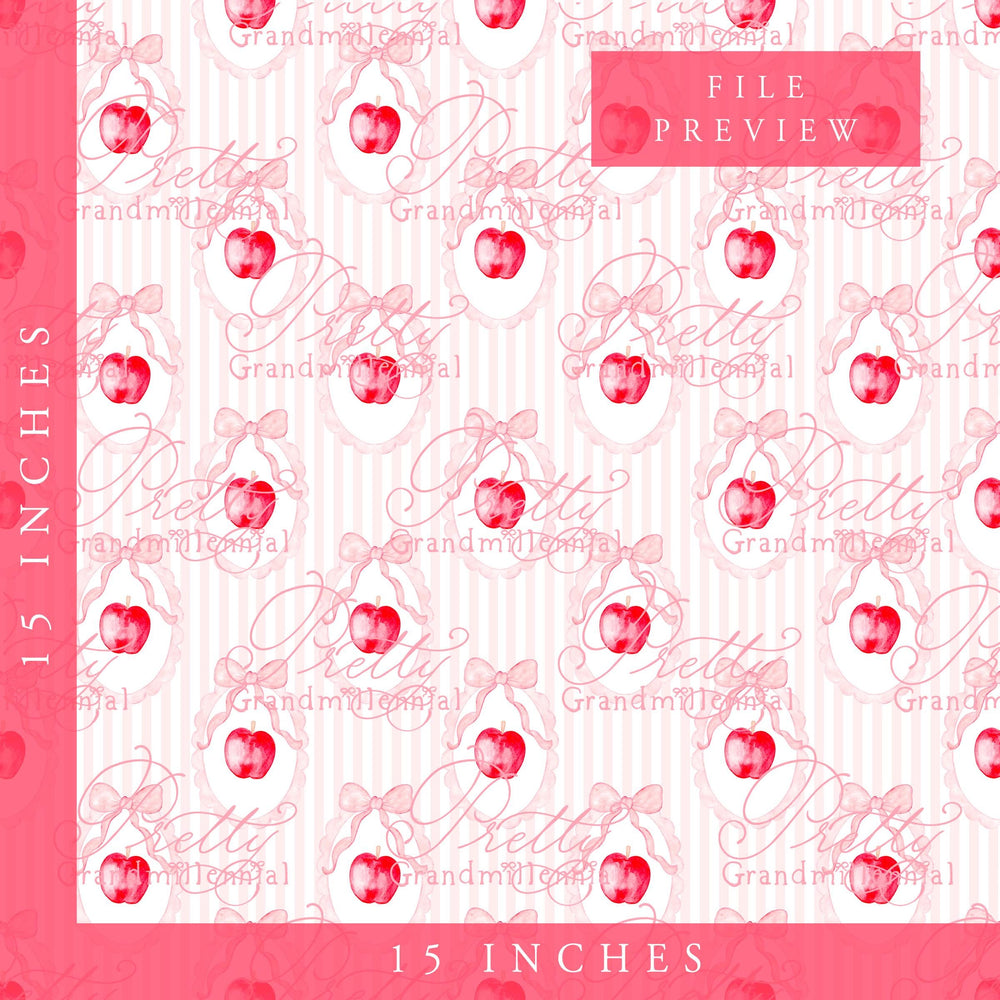 Grandmillennial Back to school pattern, gingham bows apple print, watercolor school pattern, red apple print, back to school pattern - PrettyGrandmillennai