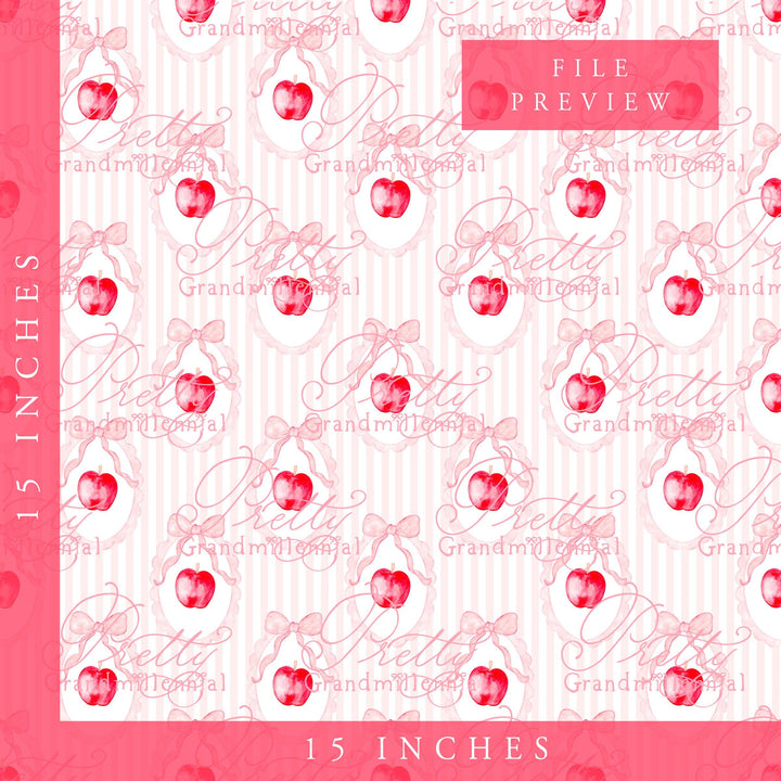 Grandmillennial Back to school pattern, gingham bows apple print, watercolor school pattern, red apple print, back to school pattern - PrettyGrandmillennai