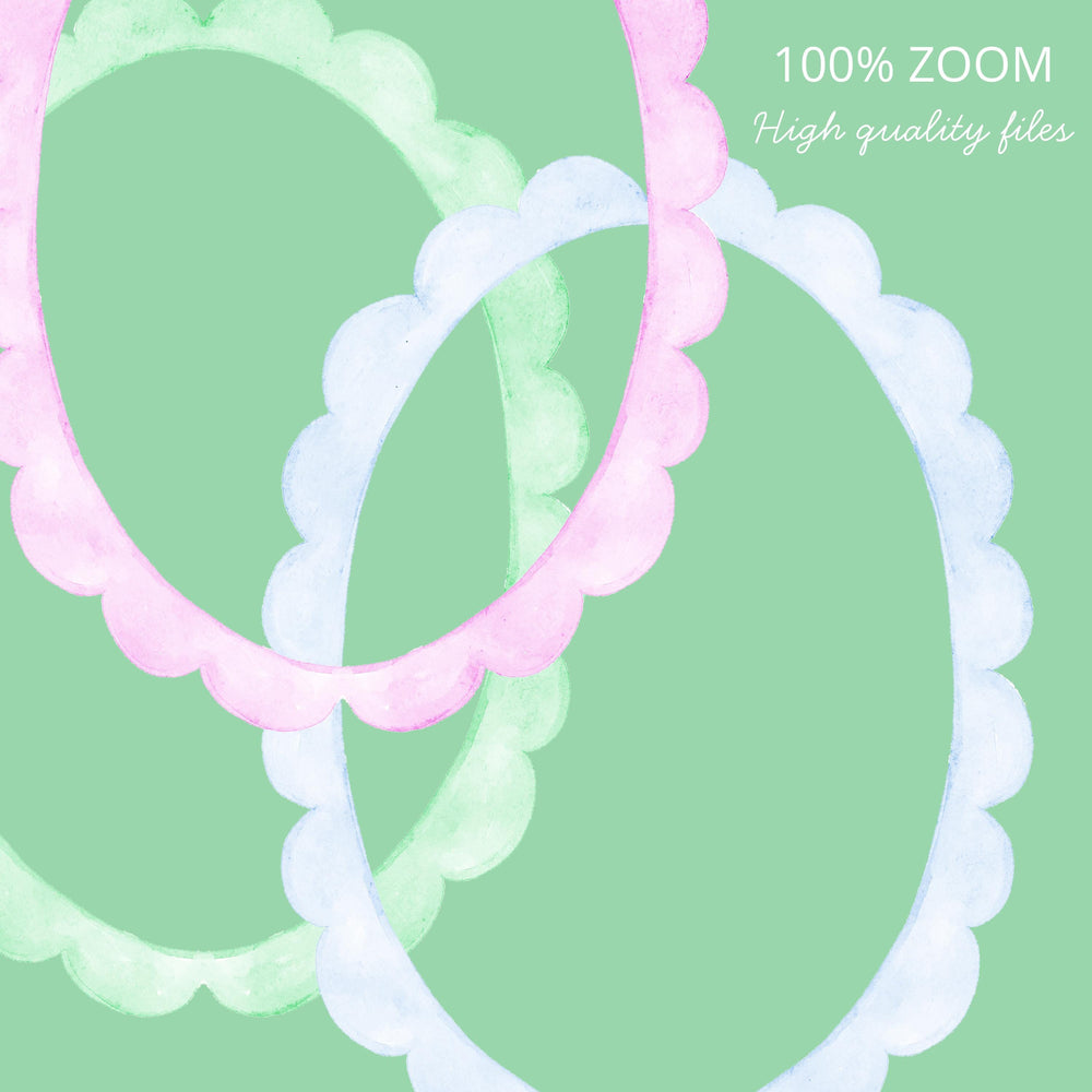 Oval Scallop Frames, Frames clipart, Oval frames scallop, scallop oval frame clipart, grandmillennial clipart, preppy clipart - PrettyGrandmillennai