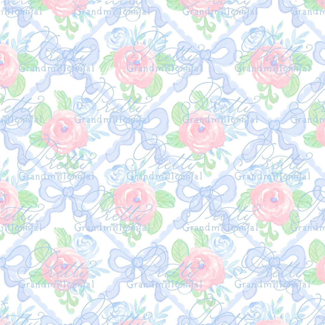 Grandmillennial Spring Bow coquette pattern, seamless pattern, floral coquette pattern, seamless pattern bows floral, bow ribbon pattern - PrettyGrandmillennai