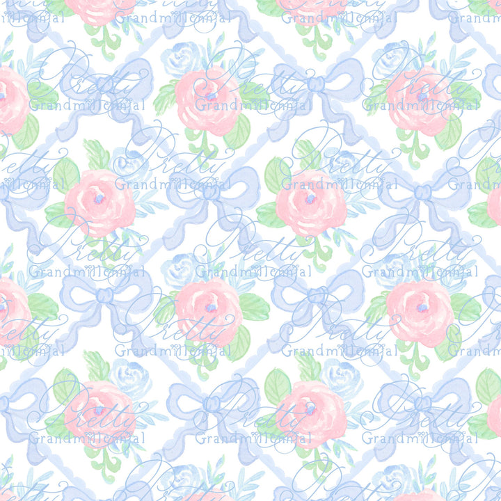 Grandmillennial Spring Bow coquette pattern, seamless pattern, floral coquette pattern, seamless pattern bows floral, bow ribbon pattern - PrettyGrandmillennai