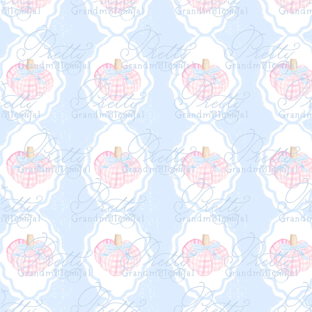 Grandmillennial preppy pumpkin pattern, fall print, gingham pumpkin pattern, commercial use patterns, fall print, fall pattern - PrettyGrandmillennai