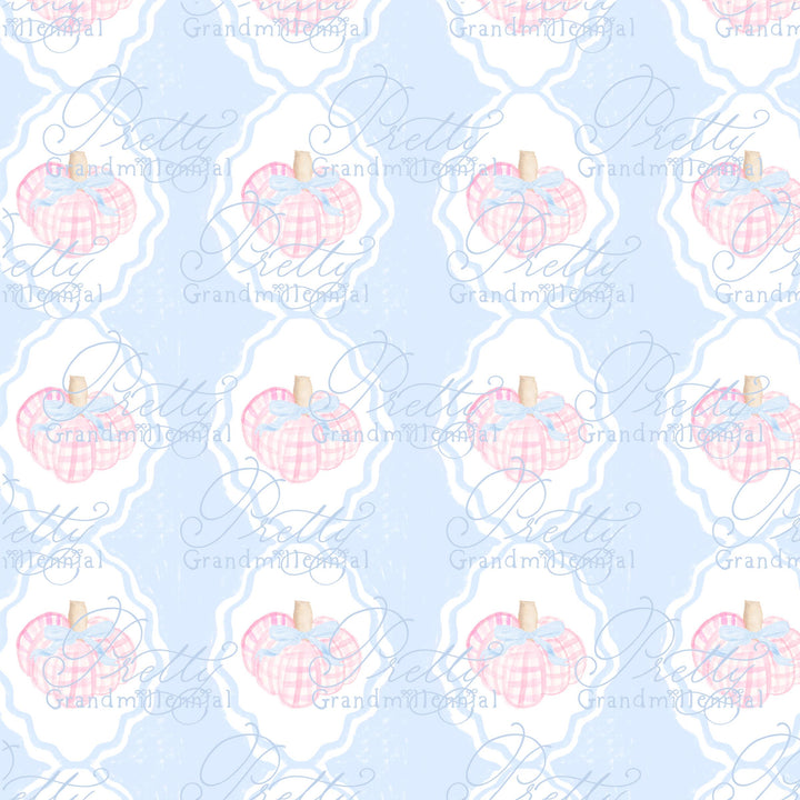 Grandmillennial preppy pumpkin pattern, fall print, gingham pumpkin pattern, commercial use patterns, fall print, fall pattern - PrettyGrandmillennai