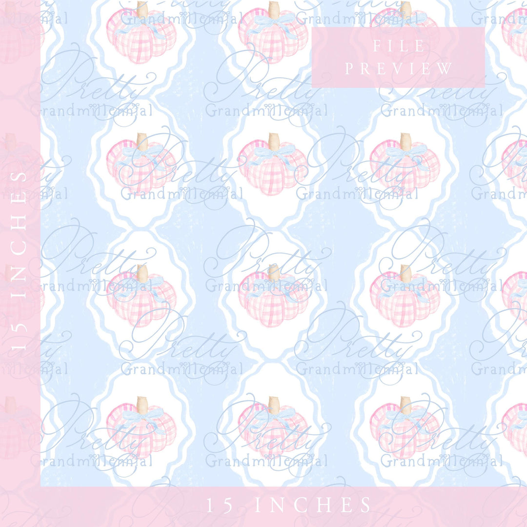 Grandmillennial preppy pumpkin pattern, fall print, gingham pumpkin pattern, commercial use patterns, fall print, fall pattern - PrettyGrandmillennai