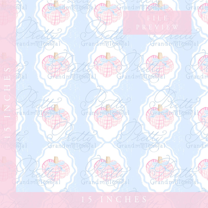 Grandmillennial preppy pumpkin pattern, fall print, gingham pumpkin pattern, commercial use patterns, fall print, fall pattern - PrettyGrandmillennai