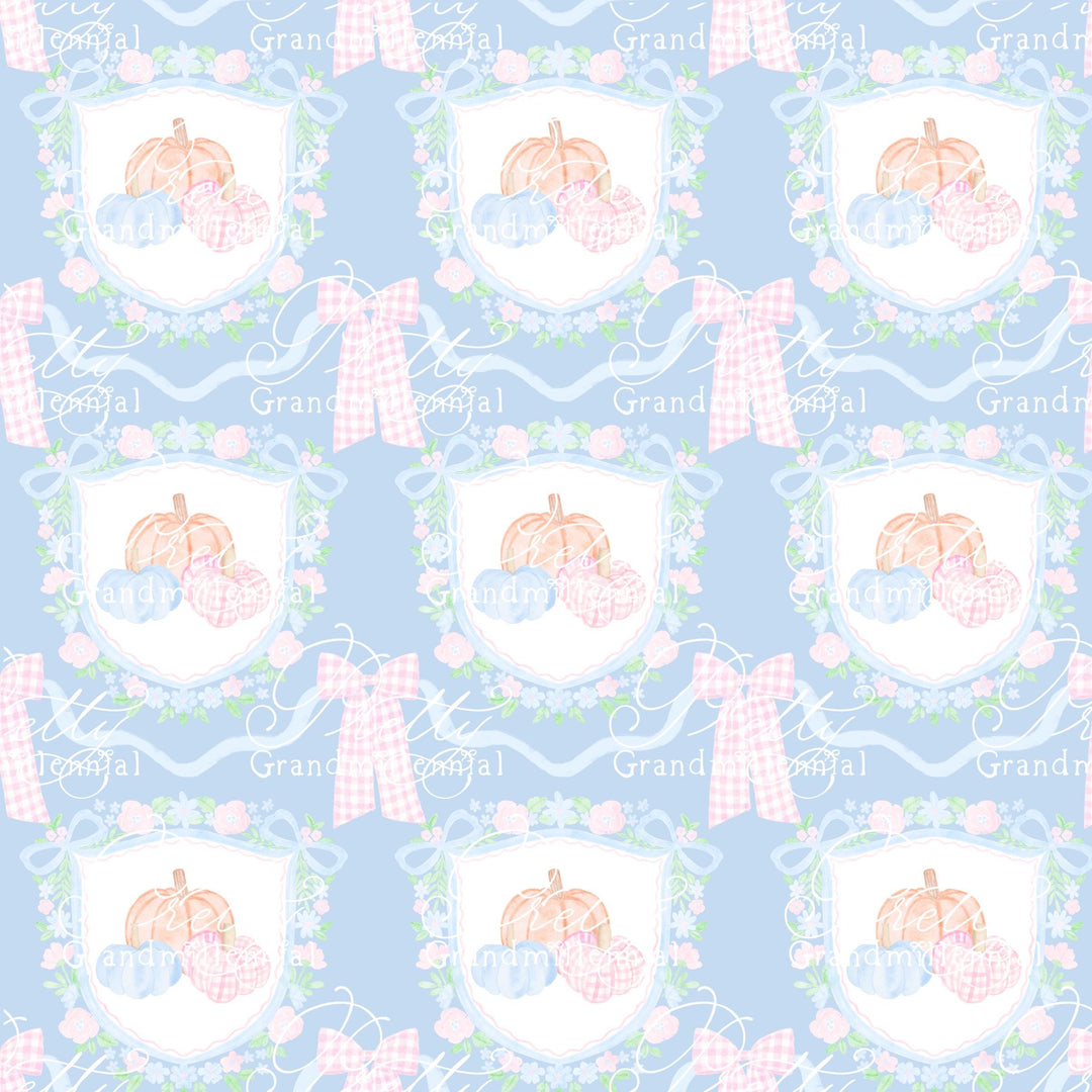 Grandmillennial preppy pumpkins pattern, fall print, gingham pumpkin pattern, commercial use patterns, fall print, fall pattern - PrettyGrandmillennai