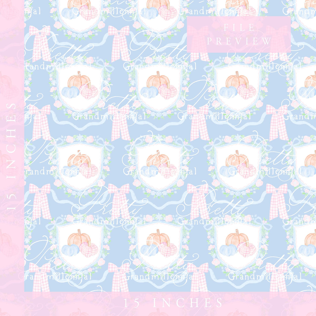 Grandmillennial preppy pumpkins pattern, fall print, gingham pumpkin pattern, commercial use patterns, fall print, fall pattern - PrettyGrandmillennai