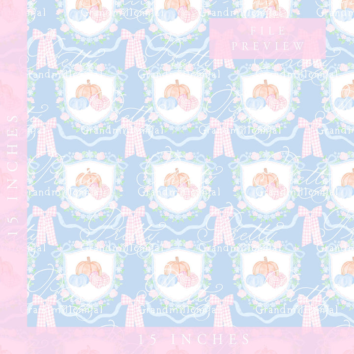 Grandmillennial preppy pumpkins pattern, fall print, gingham pumpkin pattern, commercial use patterns, fall print, fall pattern - PrettyGrandmillennai