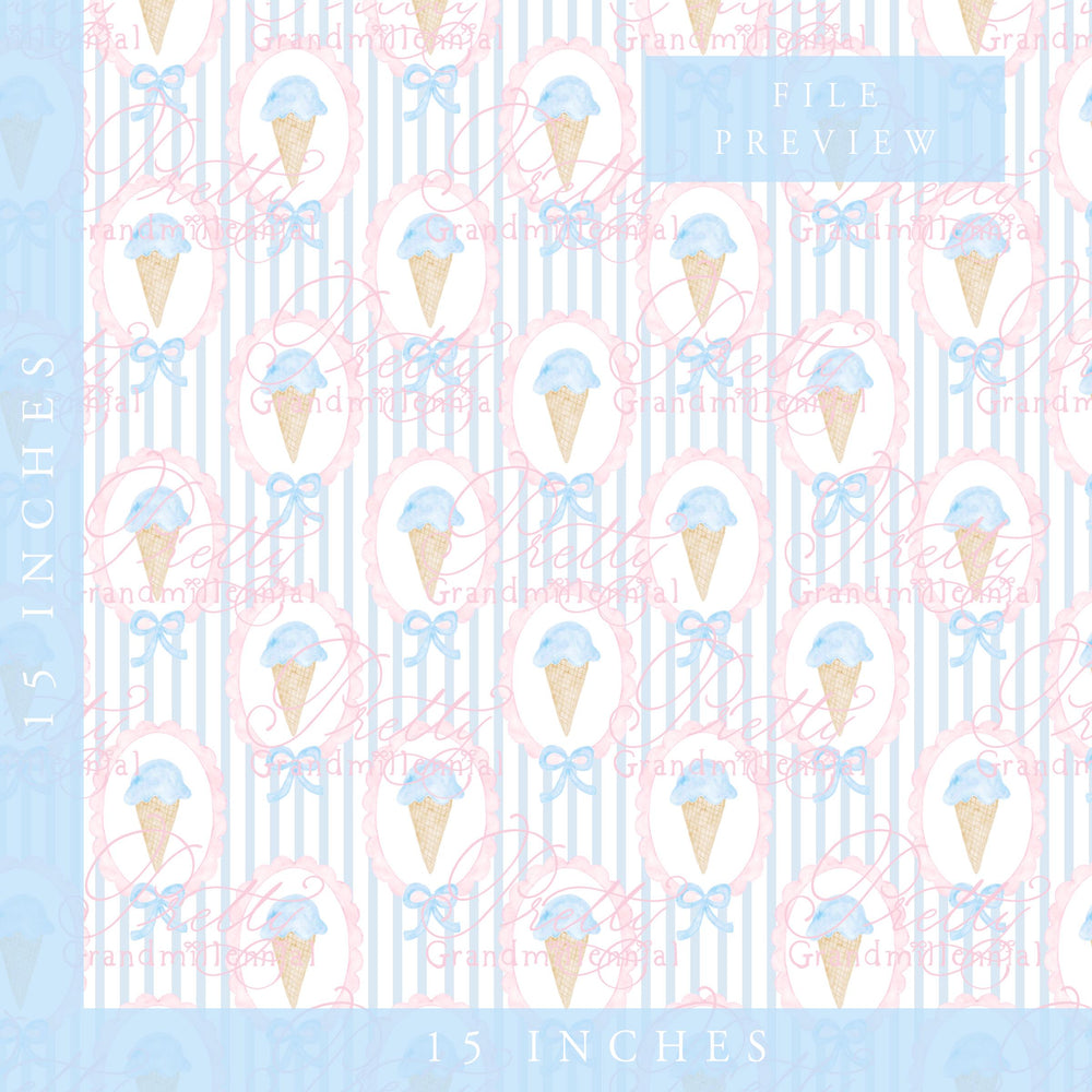 Grandmillennial ice cream cone Summer pattern, seamless summer pattern, summer ice cream cone preppy bows pattern, coquette summer print - PrettyGrandmillennai