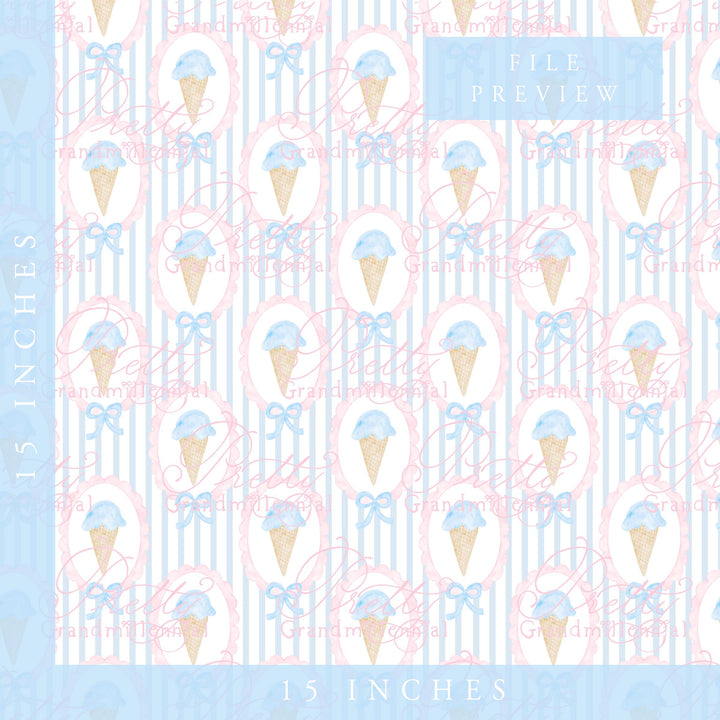 Grandmillennial ice cream cone Summer pattern, seamless summer pattern, summer ice cream cone preppy bows pattern, coquette summer print - PrettyGrandmillennai