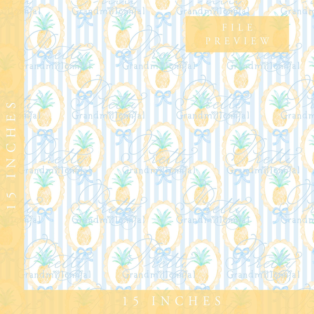 Grandmillennial Pineapple Summer pattern, seamless pineapple summer pattern, summer pineapple preppy bows pattern, coquette summer print - PrettyGrandmillennai