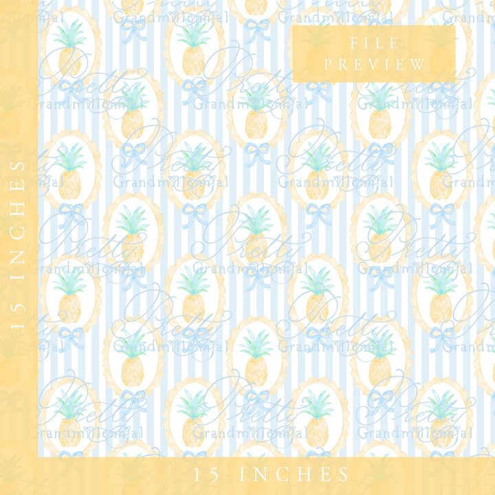 Grandmillennial Pineapple Summer pattern, seamless pineapple summer pattern, summer pineapple preppy bows pattern, coquette summer print - PrettyGrandmillennai