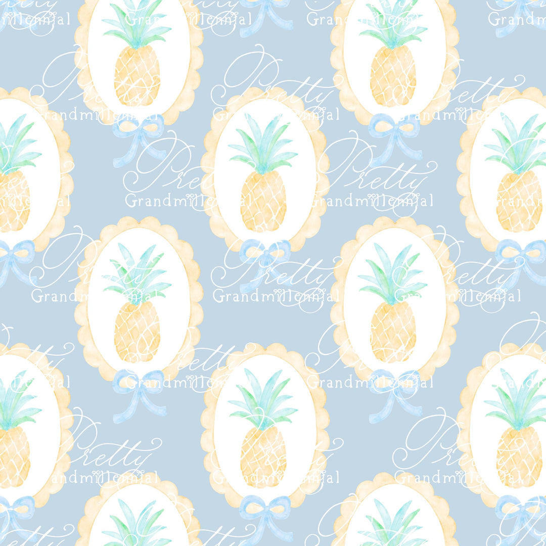 Grandmillennial Pineapple Summer pattern, seamless pineapple summer pattern, summer pineapple preppy bows pattern, coquette summer print - PrettyGrandmillennai