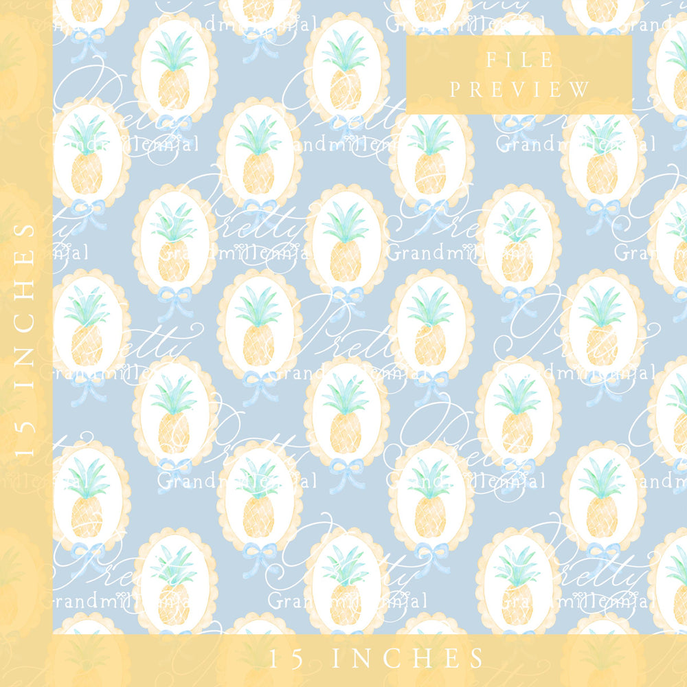 Grandmillennial Pineapple Summer pattern, seamless pineapple summer pattern, summer pineapple preppy bows pattern, coquette summer print - PrettyGrandmillennai