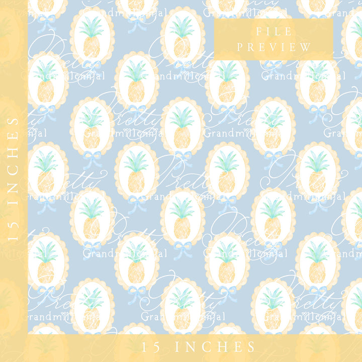 Grandmillennial Pineapple Summer pattern, seamless pineapple summer pattern, summer pineapple preppy bows pattern, coquette summer print - PrettyGrandmillennai