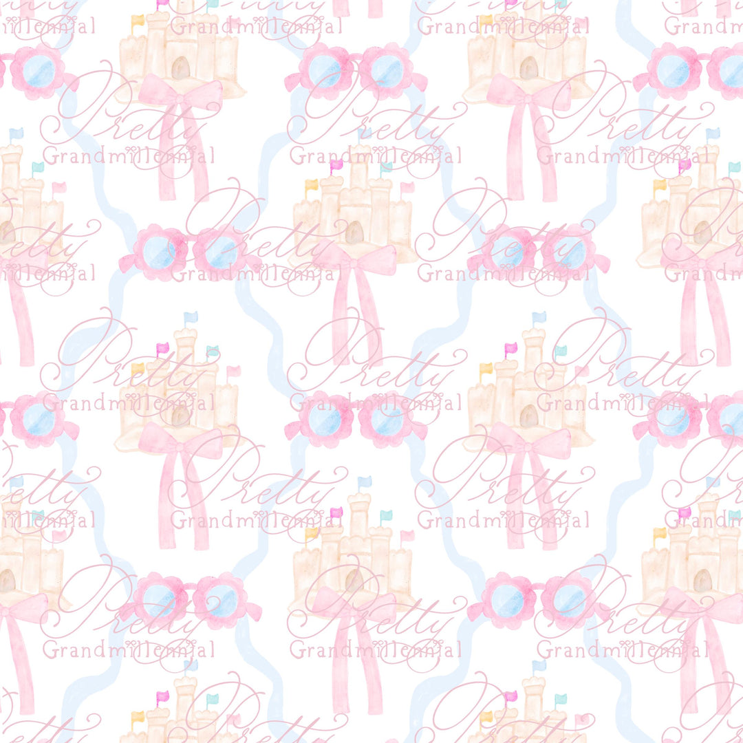 Grandmillennial sandcastle sunglasses Summer pattern, seamless preppy summer pattern, summer sandcastle pattern, preppy summer print - PrettyGrandmillennai