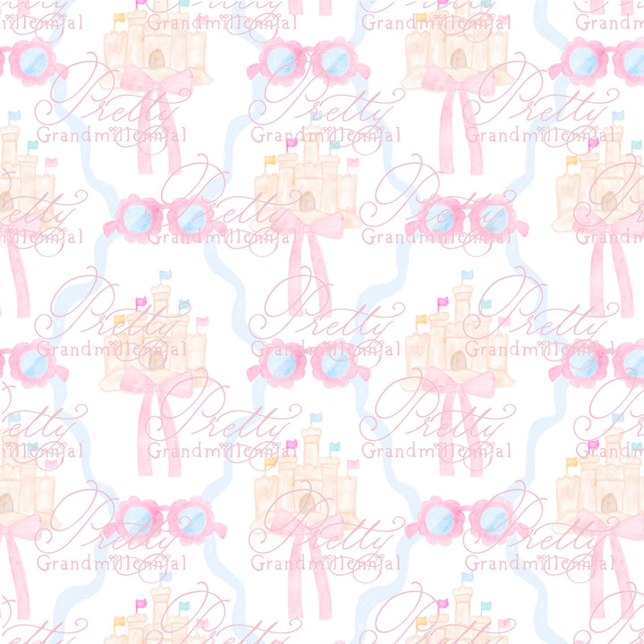 Grandmillennial sandcastle sunglasses Summer pattern, seamless preppy summer pattern, summer sandcastle pattern, preppy summer print - PrettyGrandmillennai