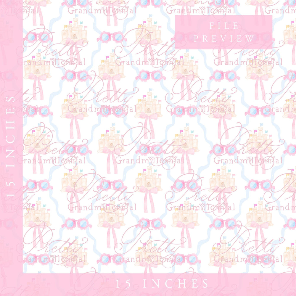 Grandmillennial sandcastle sunglasses Summer pattern, seamless preppy summer pattern, summer sandcastle pattern, preppy summer print - PrettyGrandmillennai
