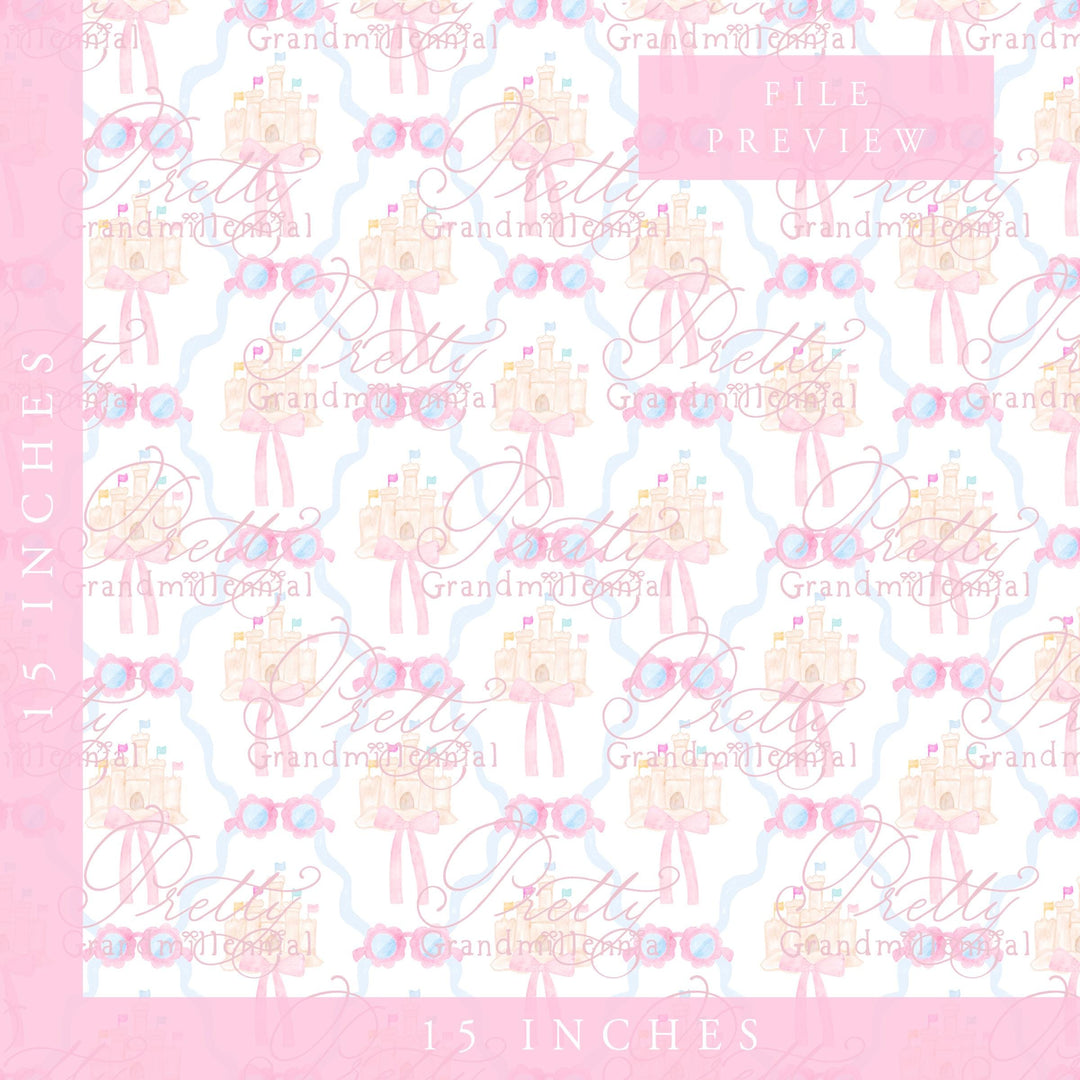 Grandmillennial sandcastle sunglasses Summer pattern, seamless preppy summer pattern, summer sandcastle pattern, preppy summer print - PrettyGrandmillennai